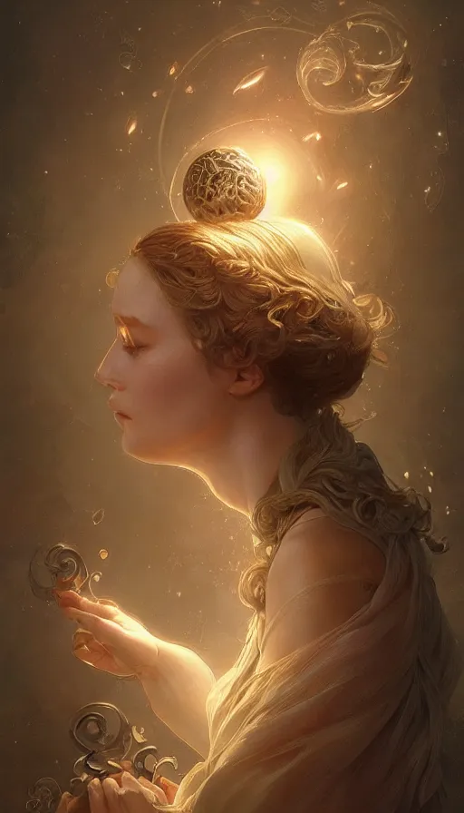 Image similar to small light magical creature, fibonacci, sweat drops, insane, intricate, highly detailed, digital painting, artstation, concept art, smooth, sharp focus, illustration, Unreal Engine 5, 8K, art by artgerm and greg rutkowski and alphonse mucha