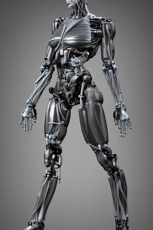 Image similar to full body female human anatomy concept, medical anatomy, cybernetic implants, gun metal grey, mecha limbs, muscular system reference, terminator tx, anatomical art, digital art, in the style of aaron sims, amanda lilleston, luka mivsek, bryan christie, ranjit ghosh, artstation, pinterest, deviantart, photoshop, octane render, unreal engine