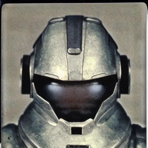 Image similar to polaroid of enclave X-01 power armor by Tarkovsky