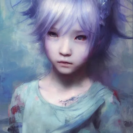 Image similar to little girl with blue hair. By Ruan Jia. Ayami Kojima. Masterpiece