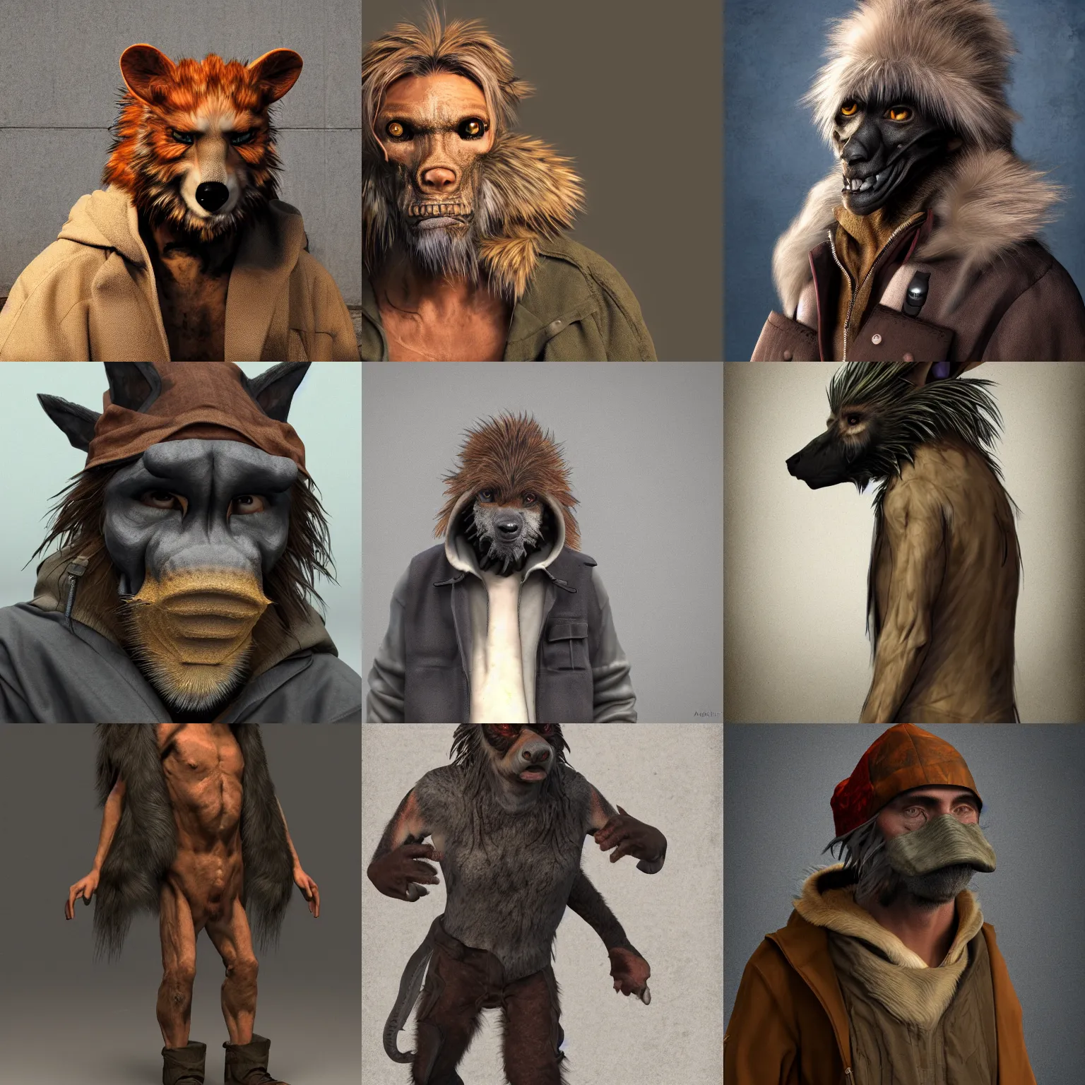 Prompt: anthro mutant animal hybrid dressed like a homeless person detailed realistic High Resolution HD 8k