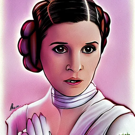 Image similar to princess leia, by andrew baker