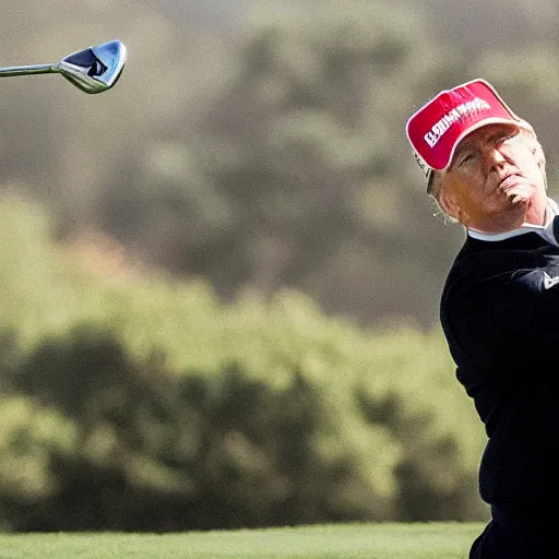 Image similar to trump playing golf swinging a golf club that looks like trump