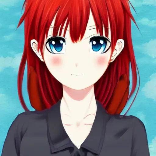Image similar to A cute anime girl with red hair in the style of Sam Does Art.