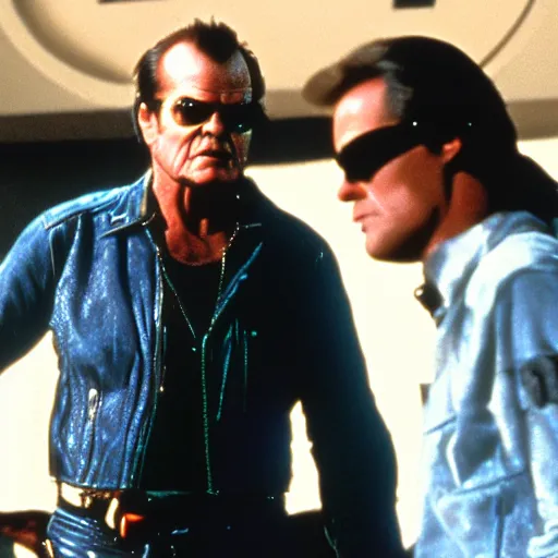 Image similar to Jack Nicholson plays terminator, scene where we see his endoskeleton