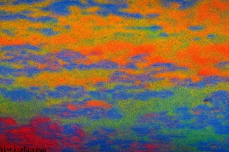 Image similar to Under a technicolor sky, in the style of Monet