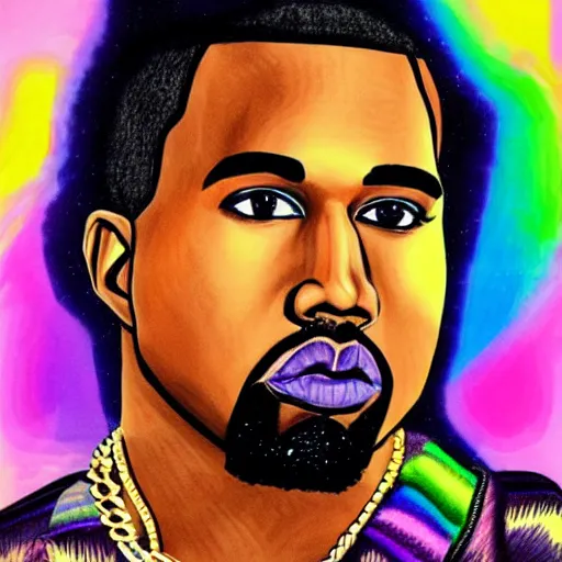 Prompt: a highly detailed portrait of kanye west drawn by lisa frank
