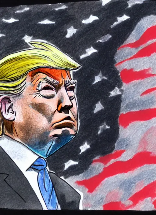 Image similar to a bill waterson color drawing of trump, high detail