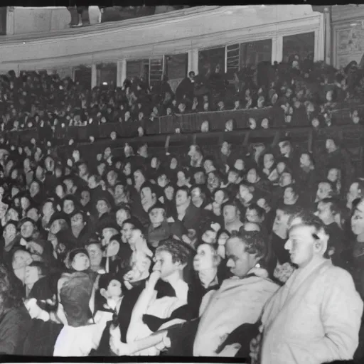 Image similar to Photo of crowd at 1944 opera shows one person is wearing a horse mask