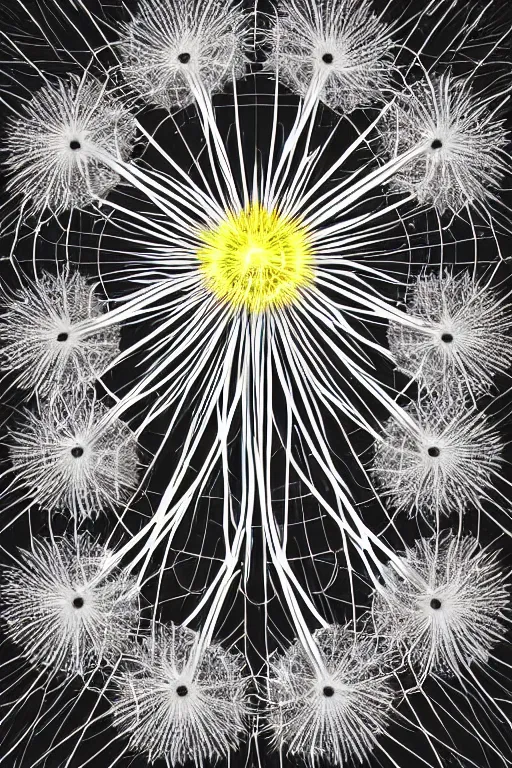 Image similar to nuclear dandelion, symmetrical, highly detailed, digital art, sharp focus, trending on art station, glowing