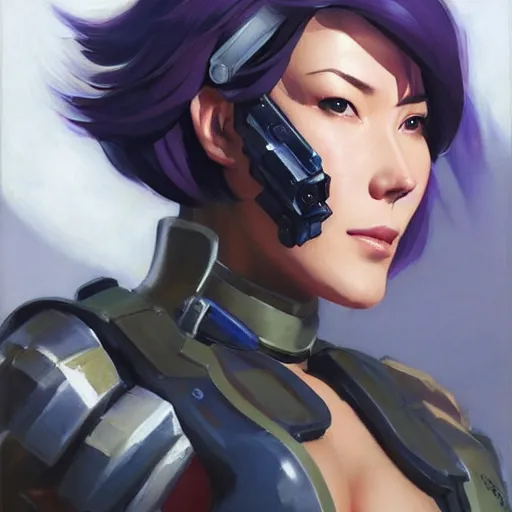 Prompt: greg manchess portrait painting of partially armored motoko kusanagi aka major as overwatch character, medium shot, asymmetrical, profile picture, organic painting, sunny day, matte painting, bold shapes, hard edges, street art, trending on artstation, by huang guangjian and gil elvgren and sachin teng