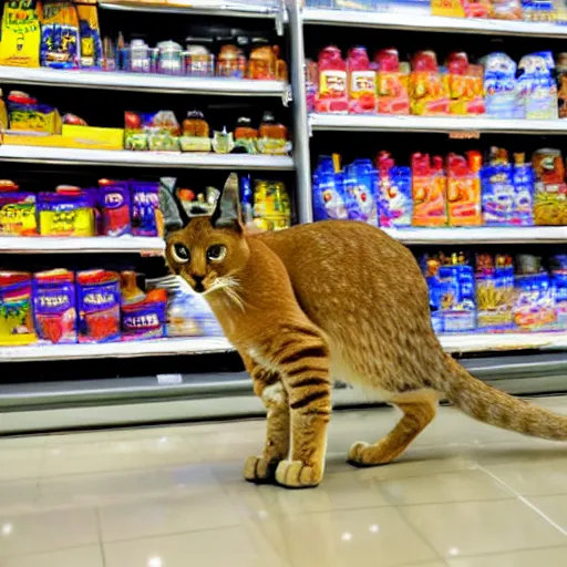 Prompt: a Caracal cat inside ICA Supermarket