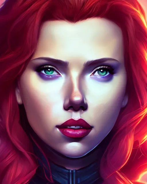 Prompt: a portrait of scarlett johansson black widow, art by lois van baarle and loish and ross tran and rossdraws and sam yang and samdoesarts and artgerm, digital art, highly detailed, intricate, sharp focus, trending on artstation hq, deviantart, unreal engine 5, 4 k uhd image