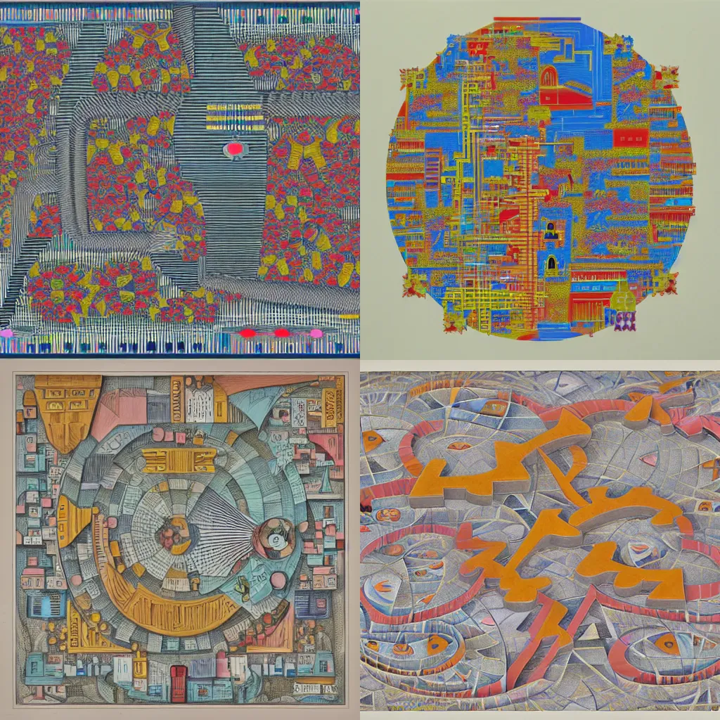 Prompt: medium: colored pencil, fractal-automaton-isometric-city made of Notation, Symbols, Lines, Sequences, Interpretation, Instructions, Communication, Visuality, Process, form, line, character, surface, space, material, immaterial, sensual, symbolic, conceptual, Series, Variations, Temporalization, Processualization, Notation, Instruction, Form, Sign, Symbol, Movement, Parallel, Sequential, Disordered, Unconnected, Static, Visual, Mental, Iconic, Imaginative. Creative, large-scale, multi-part, process, drawing, repetition, variation, order, chaos, improvisation