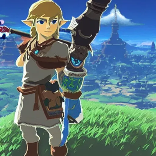 Prompt: the legend of lonk, style breath of the wild