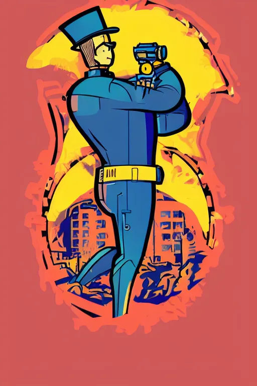 Image similar to fallout 7 6 retro futurist illustration art by butcher billy, sticker, colorful, illustration, highly detailed, simple, smooth and clean vector curves, no jagged lines, vector art, smooth andy warhol style