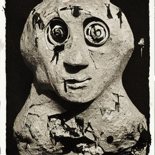 Image similar to black and white dada artwork of the golem from prague lab