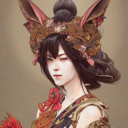 Image similar to a photorealistic dramatic fantasy render of a beautiful woman wearing a beautiful intricately detailed japanese monkey kitsune mask and clasical japanese kimono by wlop, artgerm, greg rutkowski, alphonse mucha, beautiful dynamic dramatic dark moody lighting, shadows, cinematic atmosphere, artstation, concept design art, octane render, 8 k