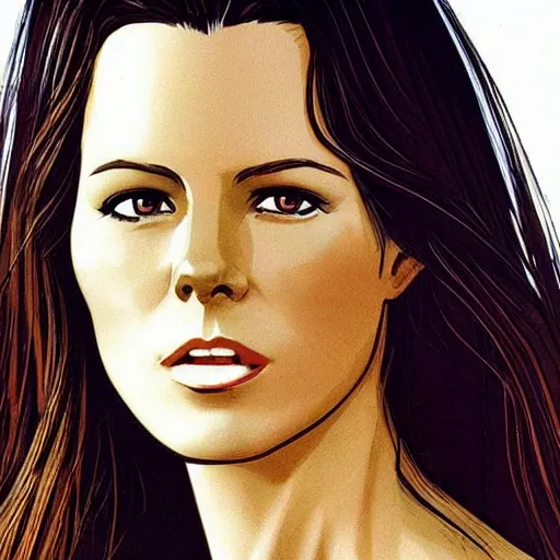 Image similar to “ kate beckinsale retro minimalist portrait by jean giraud, moebius starwatcher comic, 8 k ”