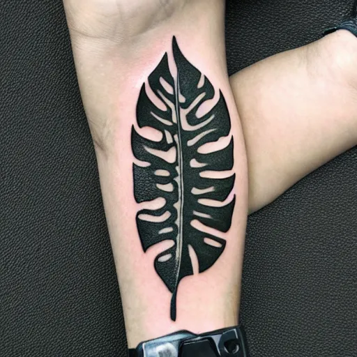 Image similar to tattoo stencil of a monstera deliciosa leaf