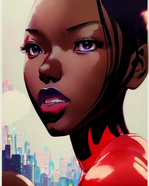 Image similar to black super hero girl | very very anime!!!, fine - face, beyonce, realistic shaded perfect face, fine details. anime. realistic shaded lighting poster by ilya kuvshinov katsuhiro otomo ghost - in - the - shell, magali villeneuve, artgerm, jeremy lipkin and michael garmash and rob rey