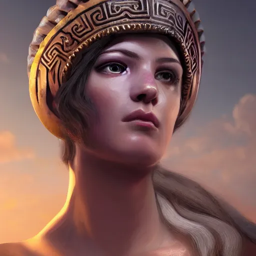 Prompt: The birth of a very beautiful Athena from ctnter the Head of God Zeus, olymp, Greece, style by Zac Retz, photorealistic, ultra realistic