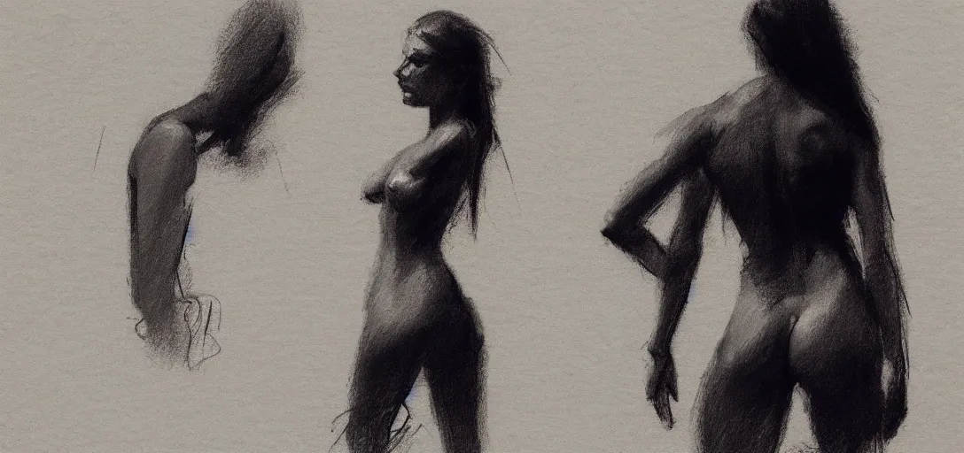 Image similar to simple quick sketch on paper of a female model posing, anatomy study by jeremy mann and greg rutkowski