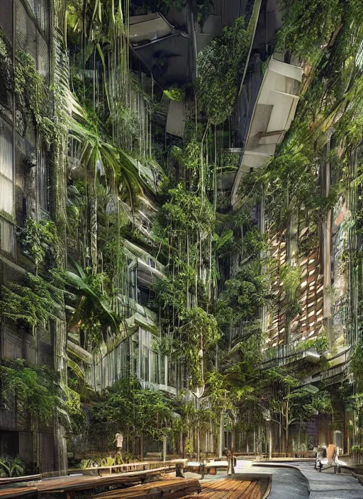 Image similar to “beautiful Amazon forest architecture building , the building is in a forest , luxury architecture, architecture digest, building surrounded in a luxury environment, bright tones, fluorescent lighting,volumetric Lighting, photorealism, high detail, golden ratio, cinematic, octane renderer”