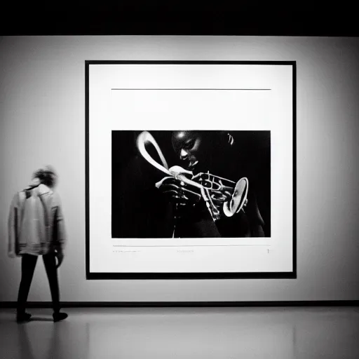 Image similar to visual representation of be - bop jazz music, black and white, abstract, dark, unreal, insightful, philosophical, moma museum,