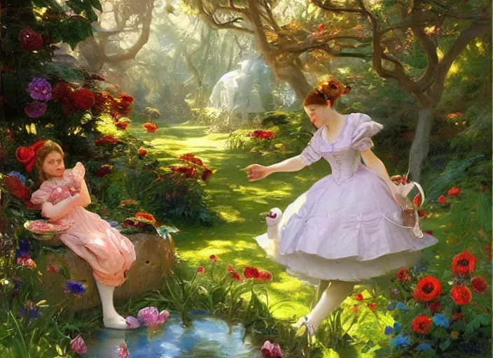 Image similar to alice in the wonderland by vladimir volegov and alexander averin and peder mørk mønsted and pierre auguste cot and raphael lacoste