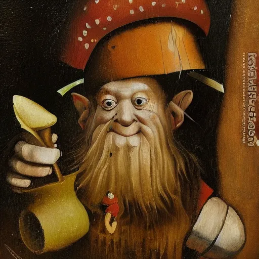 Prompt: a gnome becomes gnome, detailed oil painting by hieronymus bosch