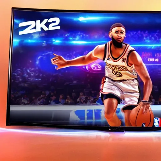 Image similar to blurry shaking photograph of the main menu for nba 2 k 2 3 playing on a tv, picture taken by iphone, uncompressed,