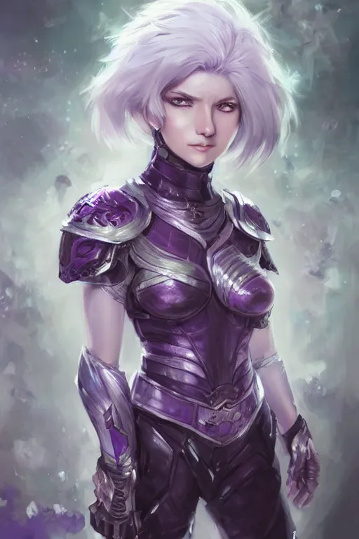 Image similar to A realistic anime portrait of a short white haired female rogue wearing an intricate medium armor, middle eastern, purple eyes, digital painting, by Stanley Artgerm Lau, Sakimichan, WLOP and Rossdraws, digtial painting, trending on ArtStation, SFW version