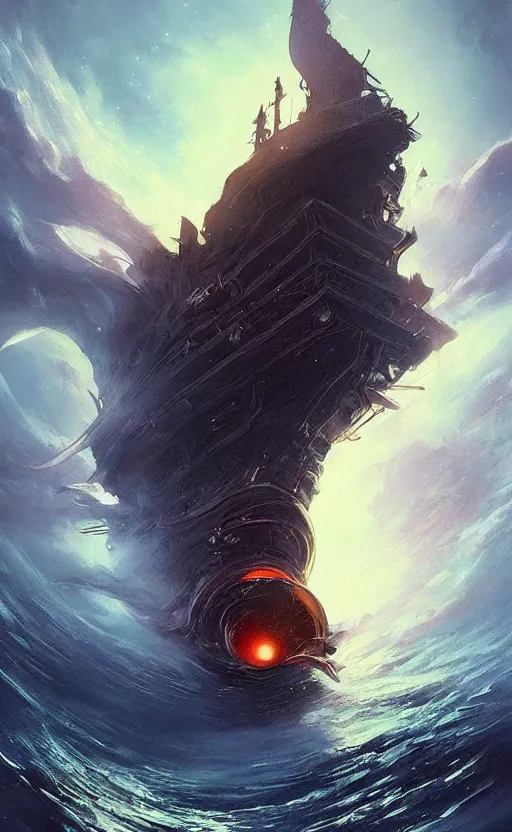 Image similar to a beautiful illustration of a black hole devouring a pirate ship in a galactic nebula, art of greg rutkowski and magali villeneuve and artgerm, featured on artstation, vertical orientation, paint brush strokes