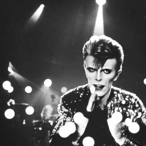 Image similar to David Bowie concert glam era with cool lighting, claymation