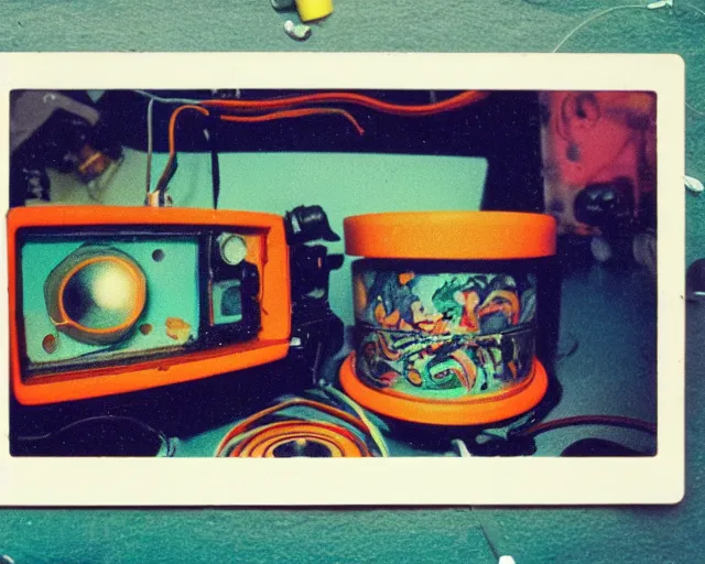 Image similar to wide angle, under water deep sea laboratory, steve zissou, at night, colorful lo fi, polaroid 6 0 0, 1 9 7 5 lightning, data bending, vhs artifacts, vintage science fiction, aquatic plants, colorful swirls of paint, movie set, film noir