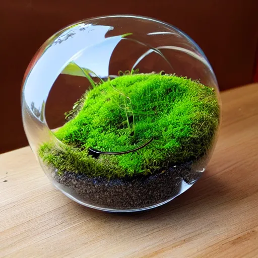 Prompt: moss terrarium, product photo, high quality, 4 k, beautiful design, innovative