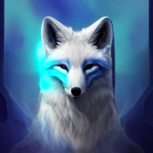 Prompt: digital white and blue fox, retrowave palette, digital world, highly detailed, electric breeze, anatomically correct vulpine, synth feel, fluffy face, ear floof, flowing fur, super realism, accurate animal imagery, 4 k digital art