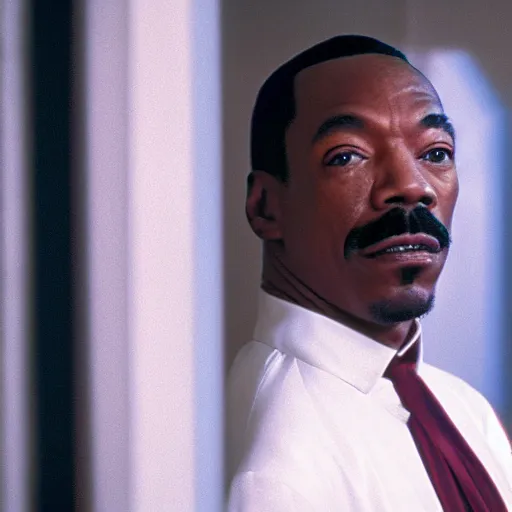 Prompt: a cinematic film still of Eddie Murphy starring in The Shining, portrait, 40mm lens, shallow depth of field, close up, split lighting, cinematic