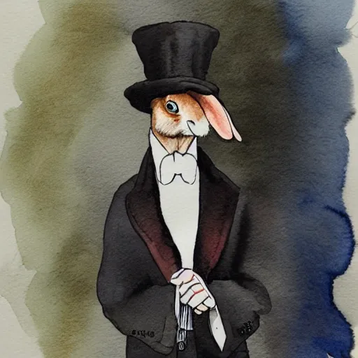 Prompt: a rabbit dressed as sherlock holmes, watercolour realism