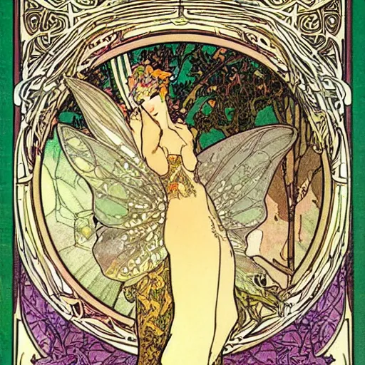 Image similar to princess fairy creating parallels universes, art nouveau by Mucha, beautiful detailed illustration