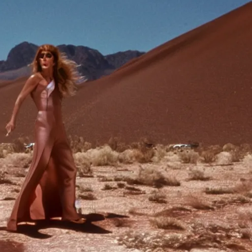 Image similar to celine dion turns into murcory in the desert, sci fi from the 8 0's photography, 4 k ultradetailed