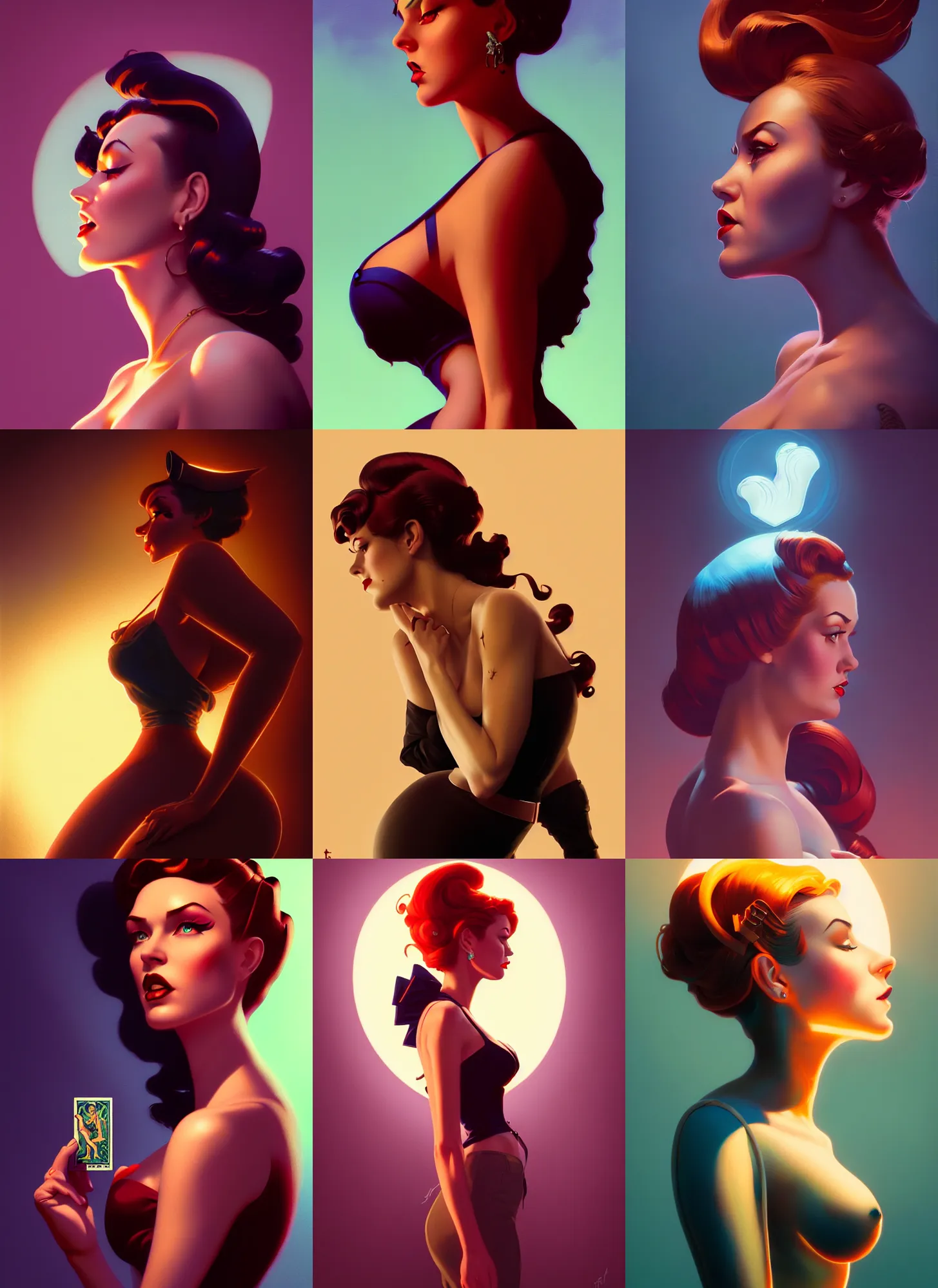 side portrait of a pinup girl, 5 0 ' s aesthetics