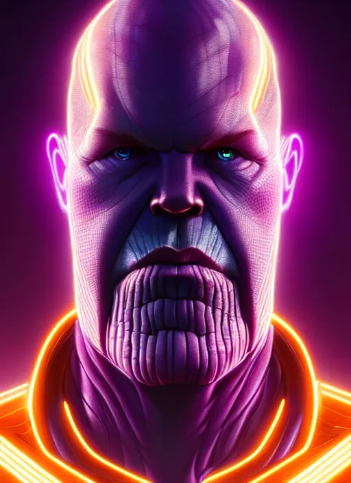 Image similar to portrait of thanos cyber humanoid, intricate, elegant, cyber neon lights, highly detailed, digital painting, artstation, glamor pose, concept art, smooth, sharp focus, illustration, art by artgerm and greg rutkowski