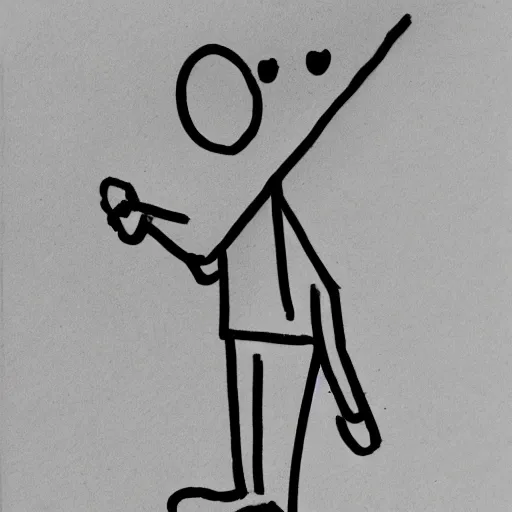 Prompt: a cartoon stick figure holding a piece of paper, simple cartoon, pencil sketch