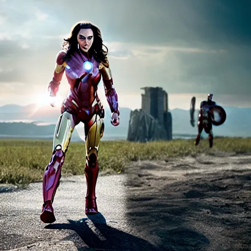 Prompt: film still of Gal Gadot as Ironman in the new Avengers film