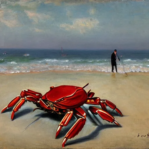 Prompt: A portrait of a mechanical crab on the beach, Henrique Alvim Corrêa, Joan Roig i Soler, ocean, waves, favela