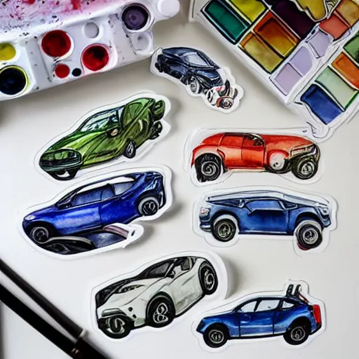 Image similar to a watercolour sticker pack with of cars