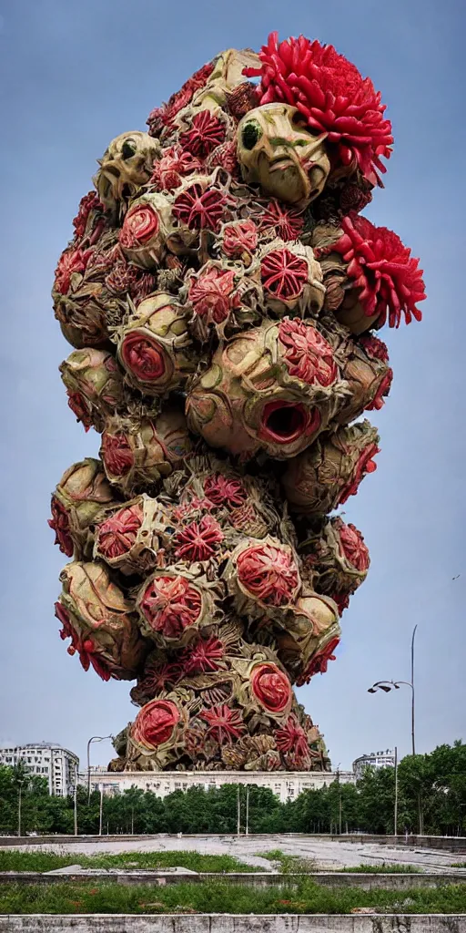 Image similar to colossal grotesque flower made from unfulfilled communist dreams in the middle of abandoned post soviet constructivist cityscape, Stalinist architecture, ultradetailed, Intricate by Hayao Miyazaki and Josan Gonzalez and Makoto Shinkai and Giuseppe Arcimboldo and Wes Anderson