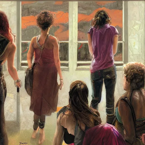 Image similar to group of women come out of hiding to look at the viewer, by jon foster